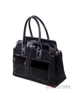Купить женскую сумку черную замшевую с имитацией карманов - арт.37462